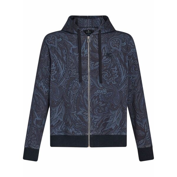 エトロ メンズ パーカー・スウェットシャツ アウター Paisley-print zip-up cotton hoodie Blue