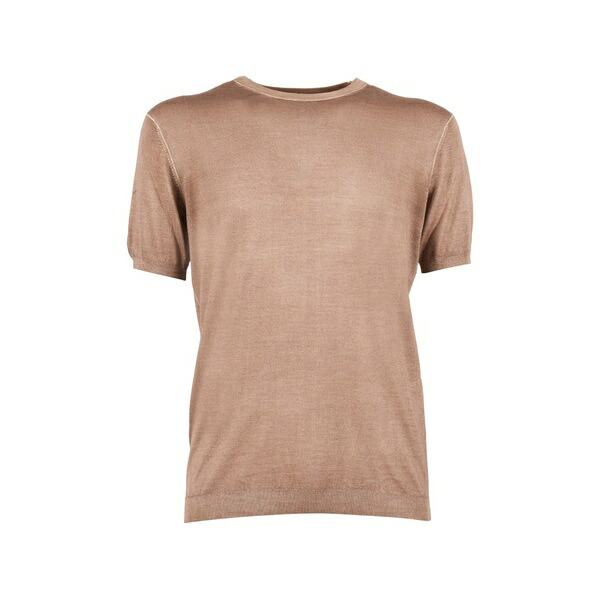 ブランド名 メンズ ティーシャツ トップス Fine-knit short-sleeve t-shirt Brown