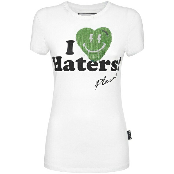 フィリッププレイン レディース Tシャツ トップス Slogan-print cotton t-shirt White｜asty 91,190円