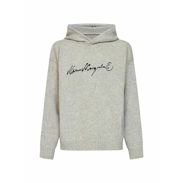 マルタンマルジェラ メンズ パーカー・スウェットシャツ アウター Logo-print knitted hoodie Grey