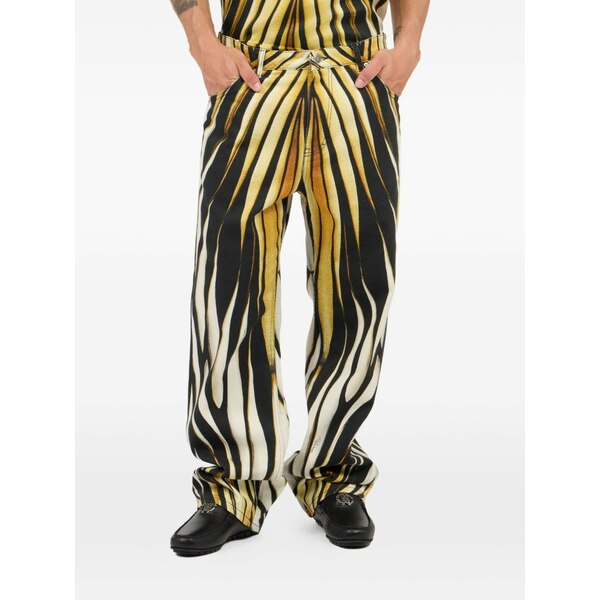 ロベルトカヴァリ メンズ 心地よいズボン下 ボトムス Flame-print trousers Black