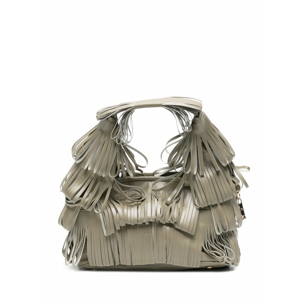 ラ ミラネーザ レディース トートバッグ 御徒面子 Small capucine fringed tote bag Green