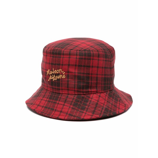 住み家 稲荷 メンズ 鳥打ち帽 付属物 Logo-embroidered checked bucket hat Red