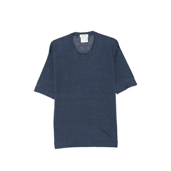 カングラ  メンズ ティーシャツ トップス Short-sleeve linen t-shirt Blue