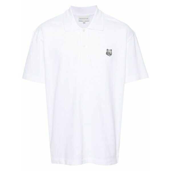 住み家 稲荷 メンズ スポーツシャツ トップス Bold fox head cotton polo shirt White