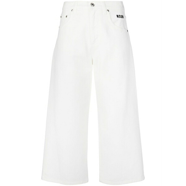 エムエスジイエム レディース ジーンズズボン下 ボトムス Logo-print cropped jeans Neutrals