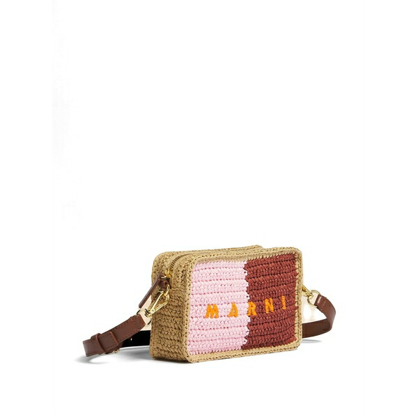 マルニ レディース ショルダーバッグ 御徒面子 Logo-embroidered woven shoulder-bag Brown