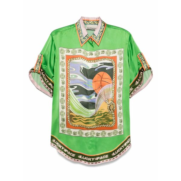 アレメ レディース シャツ トップス Lucky pace silk shirt Green｜asty