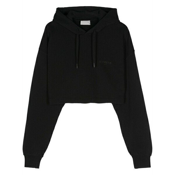 ブイティーエムエヌティーエス メンズ パーカー・スウェットシャツ アウター Logo-embroidered crop hoodie Black