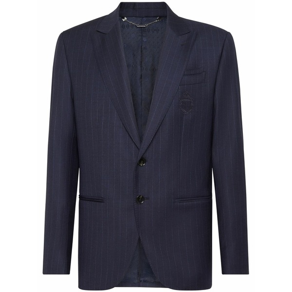 ビリオネア メンズ 上衣＆上衣 アウター Pinstripe-pattern wool blazer Blue