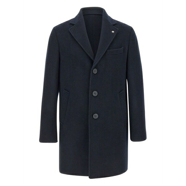 マニュエル リッツ メンズ 厚地の外套 アウター Notched lapel three-button coat Blue