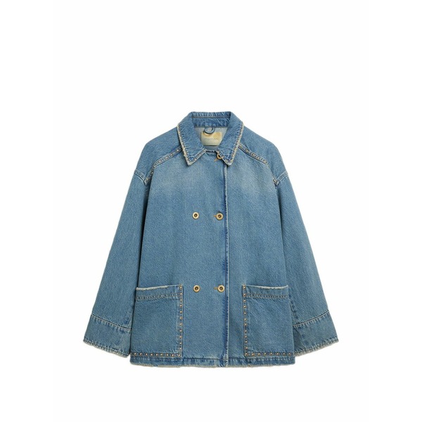 モモン レディース 上衣＆上衣 アウター Stud-embellished double-breasted jacket Blue