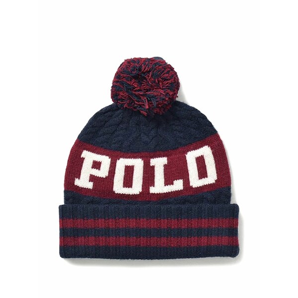 ラルフローレン メンズ 鳥打ち帽 付属物 Cable-knit pom-pom beanie hat Blue