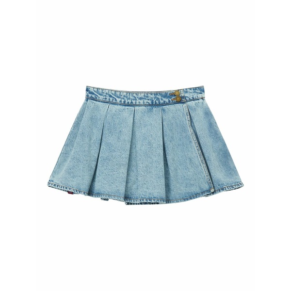 ミニ皮膚軟化剤 レディース スコート ボトムス Pleated denim mini skirt Blue