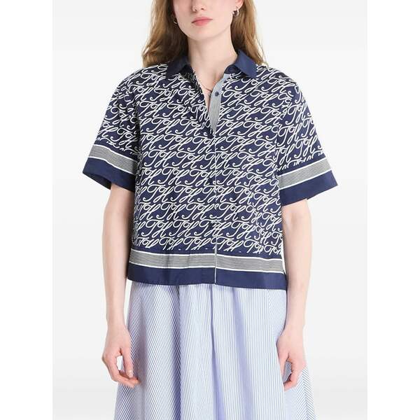 トミー ヒルフィガー レディース プルオーバー トップス Monogram-print short-sleeve shirt Blue