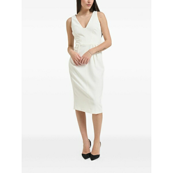エリザベスフランキ レディース ワンピース トップス Pleated v-neck sleeveless midi dress Neutrals｜asty