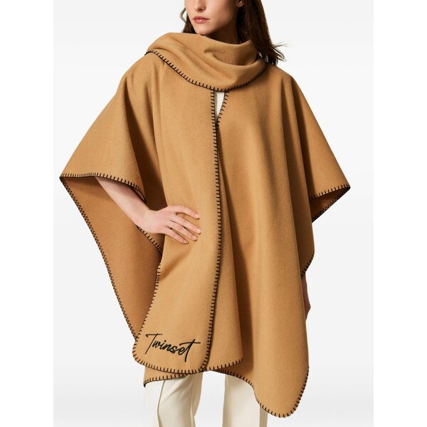 ツイン仕掛ける レディース 厚地の外套 アウター Stitched cape Brown
