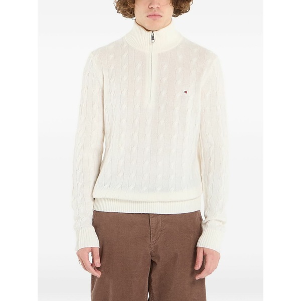 トミー ヒルフィガー メンズ 編み物\u0026プルオーバー アウター Cable-knit quarter-zip sweater Neutrals