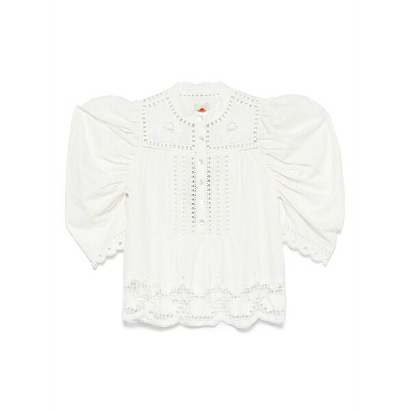 農場 リオ レディース プルオーバー トップス Floral-embroidered blouse White