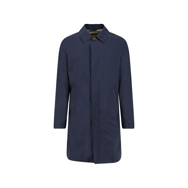 コルネリアーニ メンズ 厚地の外套 アウター Button leather trim coat Blue
