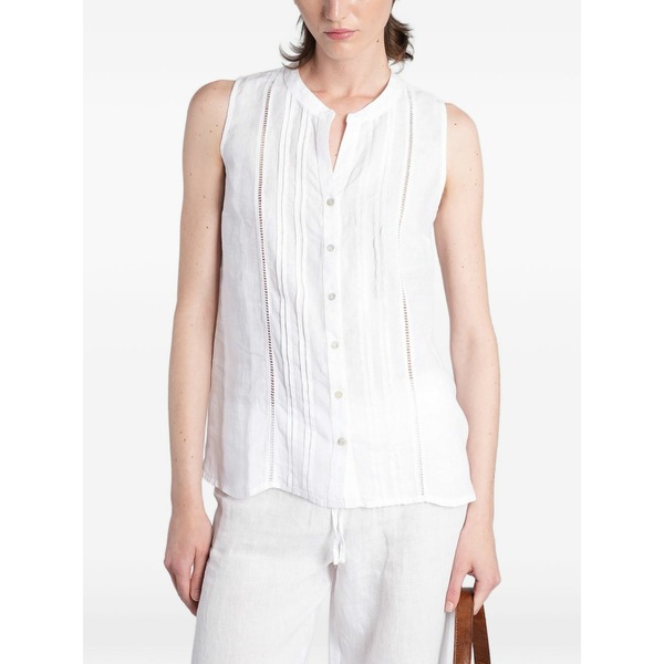 １２０％リノ レディース プルオーバー トップス Pin-tucked open-knit blouse White