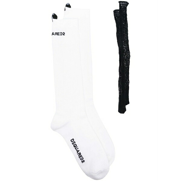 ディースクエアード メンズ ソックス アンダー御召しもの Logo-print ribbed socks White