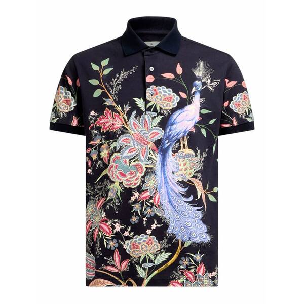 エトロ メンズ スポーツシャツ トップス Flowers and peacock polo shirt Blue
