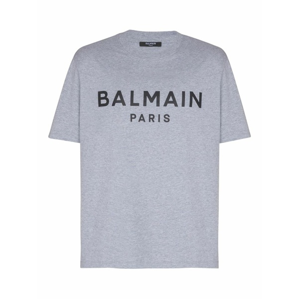 バルマン メンズ ティーシャツ トップス Printed cotton t-shirt Grey