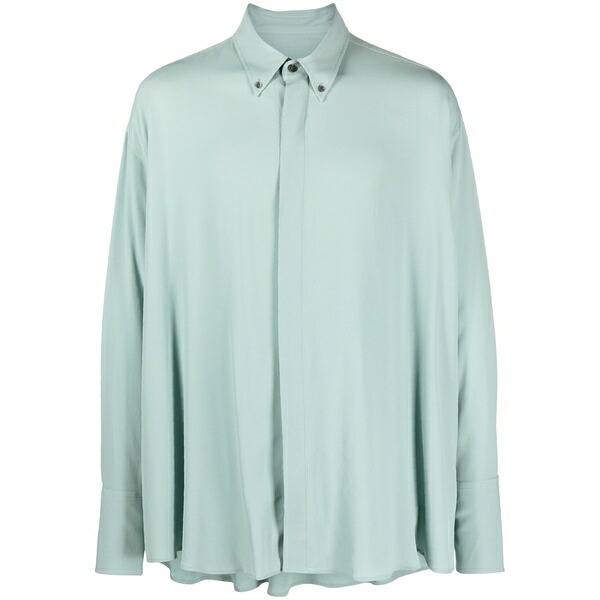 意中の女 メンズ ティーシャツ トップス Crepe-texture long-sleeved shirt Blue