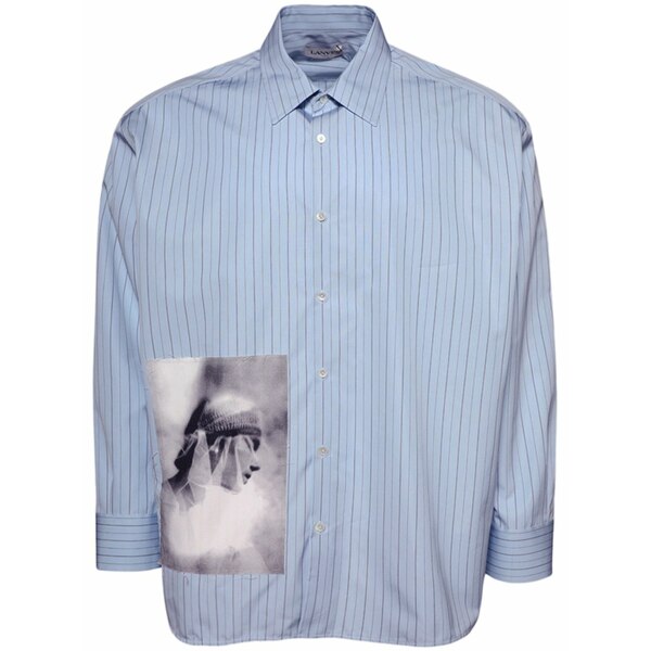 ランバン メンズ プルオーバー トップス Ample imprim￡ archives shirt Blue