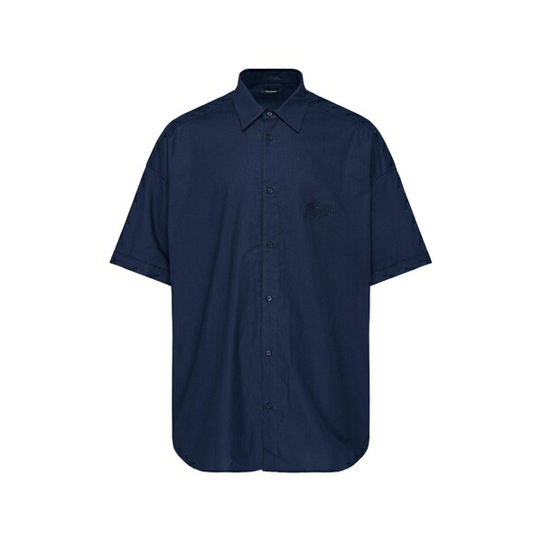 バルマン メンズ プルオーバー トップス Logo-embroidered short-sleeve shirt Blue