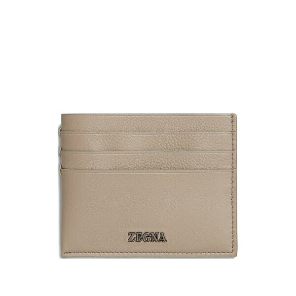 ゼニア メンズ 金入れ 付属物 Leather logo-plaque card holder Neutrals