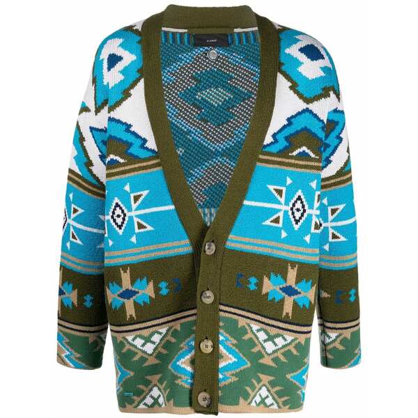 アラヌイ メンズ ジレー アウター Graphic-print knitted cardigan  Green