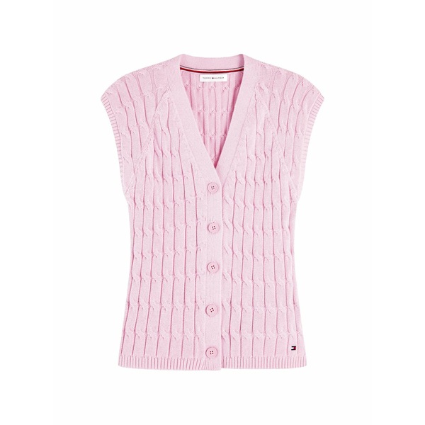 トミー ヒルフィガー レディース ジレー アウター Cable-knit sleeveless cardigan Pink