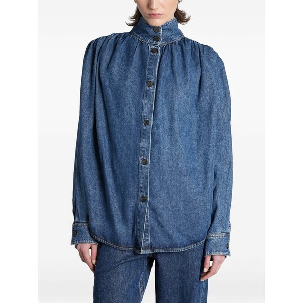 イロ レディース ティーシャツ トップス Julie gathered denim shirt Blue
