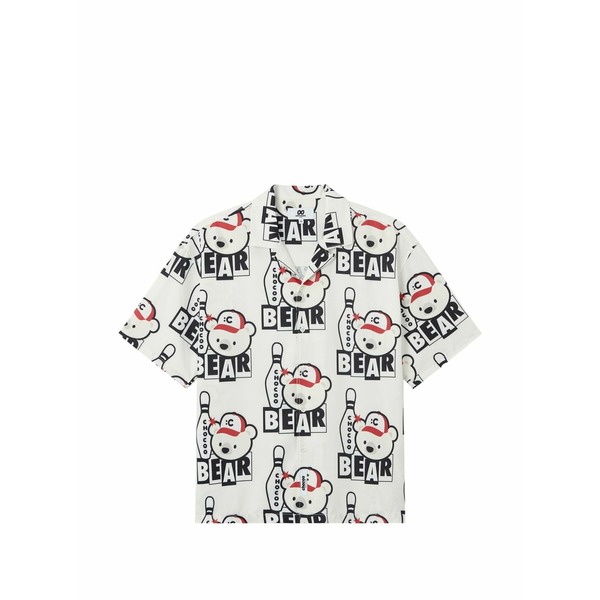チョコレート メンズ シャツ トップス Bear-print short-sleeved shirt White｜asty