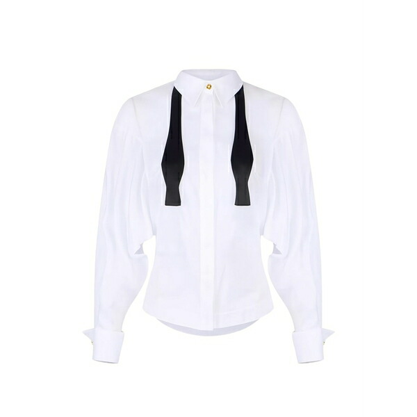 エリザベスフランキ レディース プルオーバー トップス Bow tie cotton shirt White