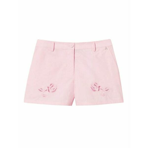 ツイン仕掛ける レディース 心地よいズボン下 ボトムス Floral-embroidered short Pink