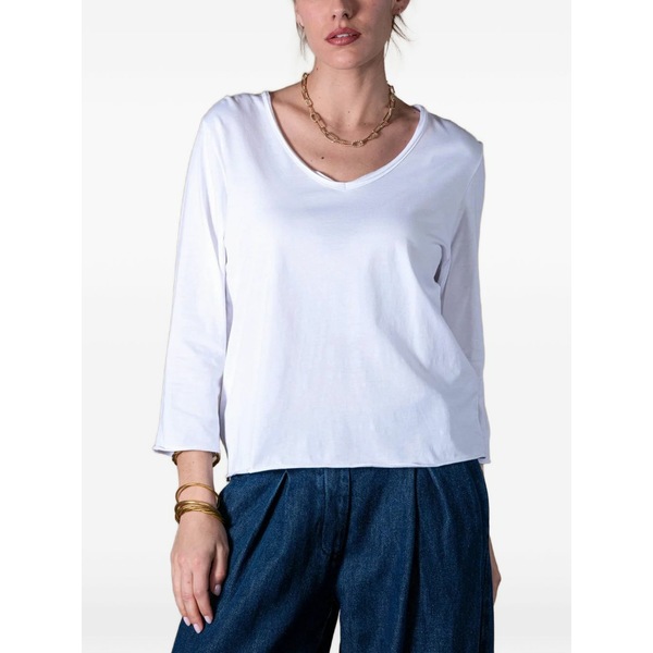 作り名 お召しもの レディース プルオーバー トップス Lio v-neck three-quarter-sleeve t-shirt White