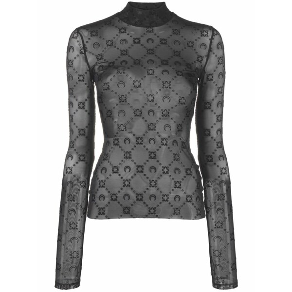 米国海兵隊員 独居室 レディース ティーシャツ トップス Moonogram-flocked top Black