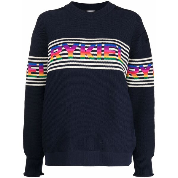 ソニアリキエル レディース 編み物\u0026スウェーター アウター Striped logo-knit jumper Blue