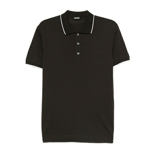 ゼニア メンズ スポーツシャツ トップス Contrast-trimmed polo shirt Brown