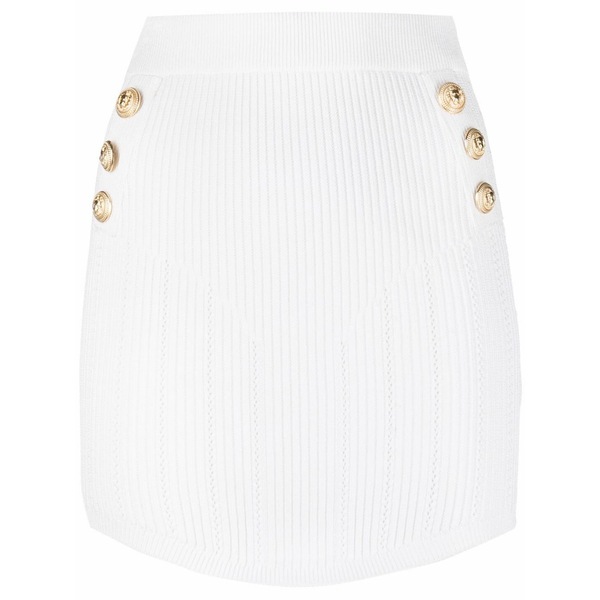 バルマン レディース スコート ボトムス Ribbed-knit fitted miniskirt White