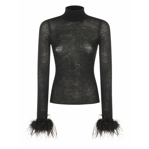 ブルマリン レディース 編み物\u0026プルオーバー アウター Feather-trimmed ribbed-knit jumper Black
