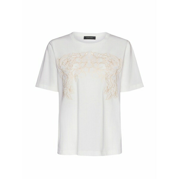 エレナ 食用粉 レディース ティーシャツ トップス Floral-embroidered t-shirt White