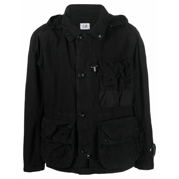 シーピーカンパニー メンズ 上衣＆上衣 アウター Cargo-pocket cotton hooded jacket Black