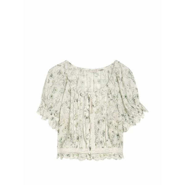 アリス アンド オリビア レディース プルオーバー トップス Mclaine floral-print ruffled-sleeve blouse White