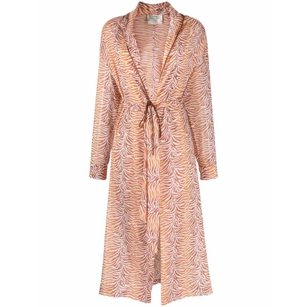 フォルテ フォルテ レディース 厚地の外套 アウター Belted tiger-print maxi coat Orange