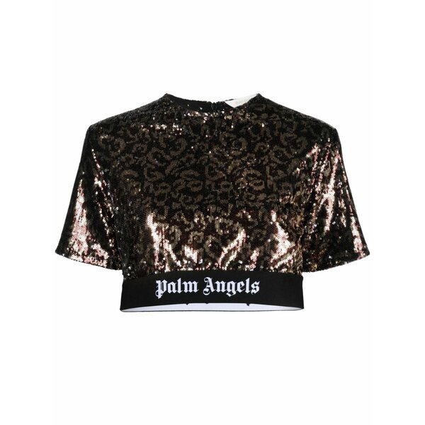 パーム・エンジェルス レディース ティーシャツ トップス Sequin-embellished crop top Brown