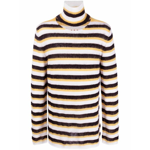 マルニ メンズ 編み物\u0026プルオーバー アウター Striped roll-neck jumper White